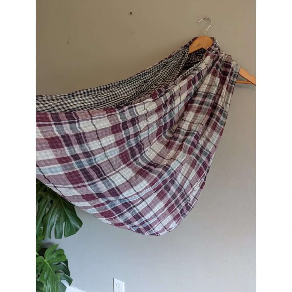 Loft Ann Taylor Infinity Scarf Burgundy Plaid Navy Gingham Check 100% Cotton